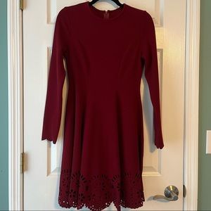 Red long sleeve dress with lace bottom